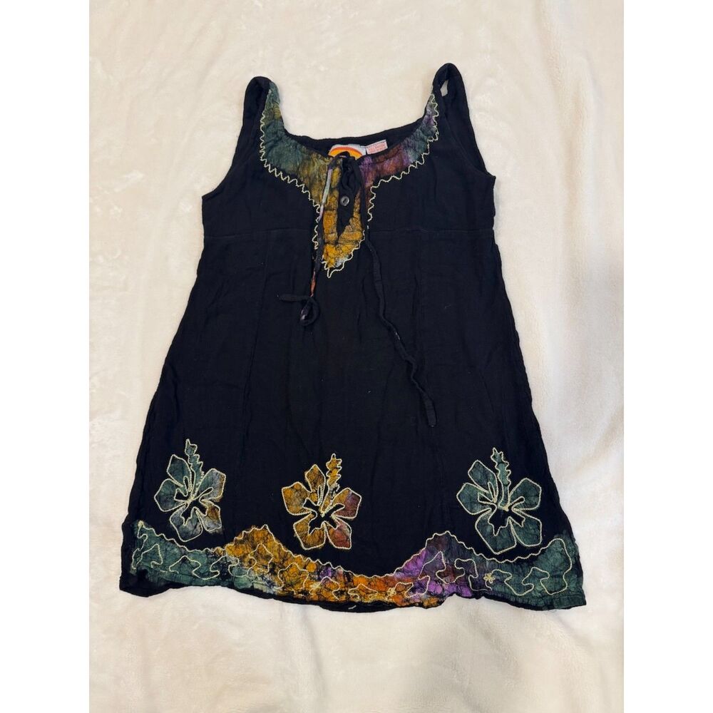 Raya Sun Black Embroidered Boho Tank Top Size 9/10